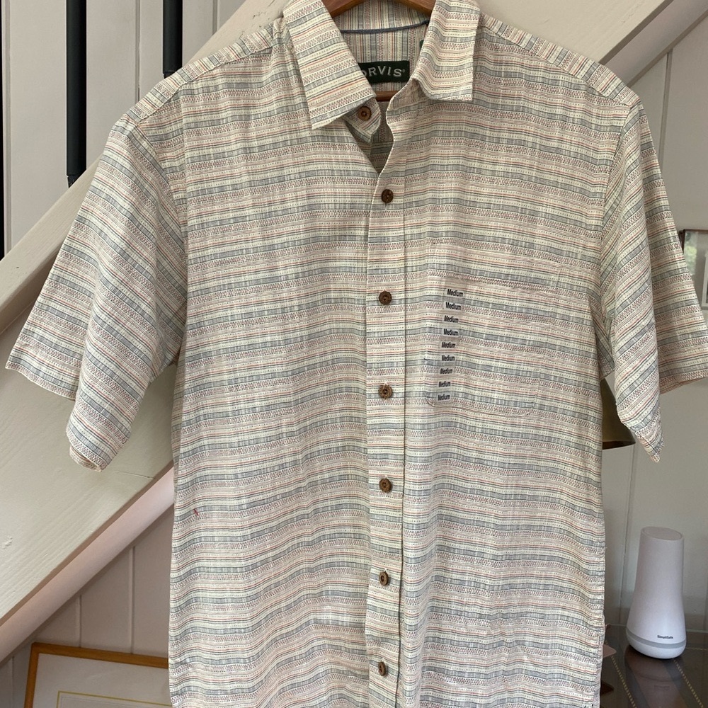 Orvis Men's Light Tan Plaid Button Down Shirt